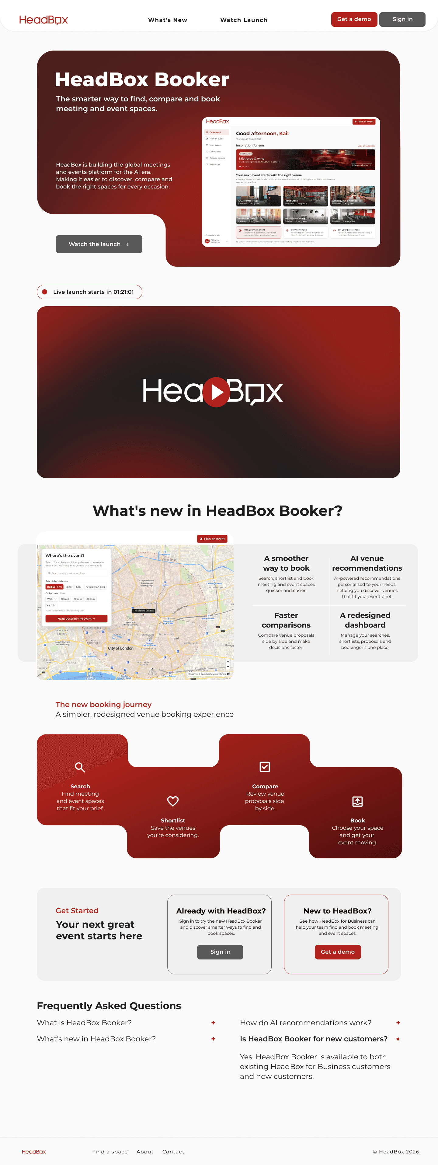 HeadBox Booker countdown landing page light theme