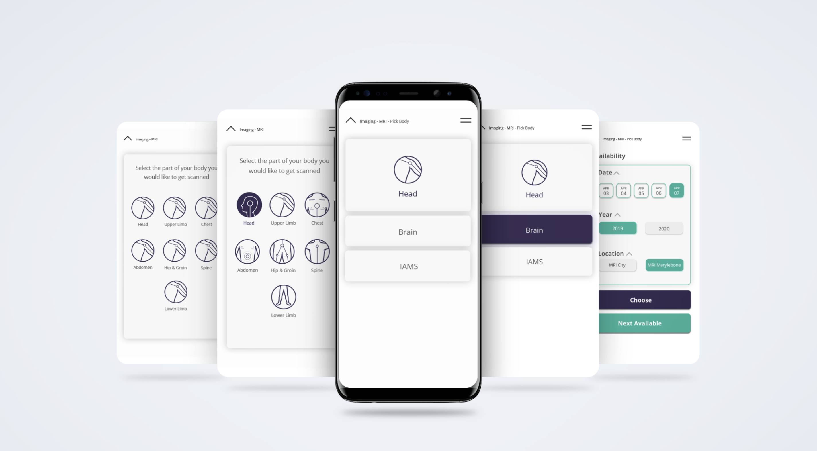 Medical app body part selection interface