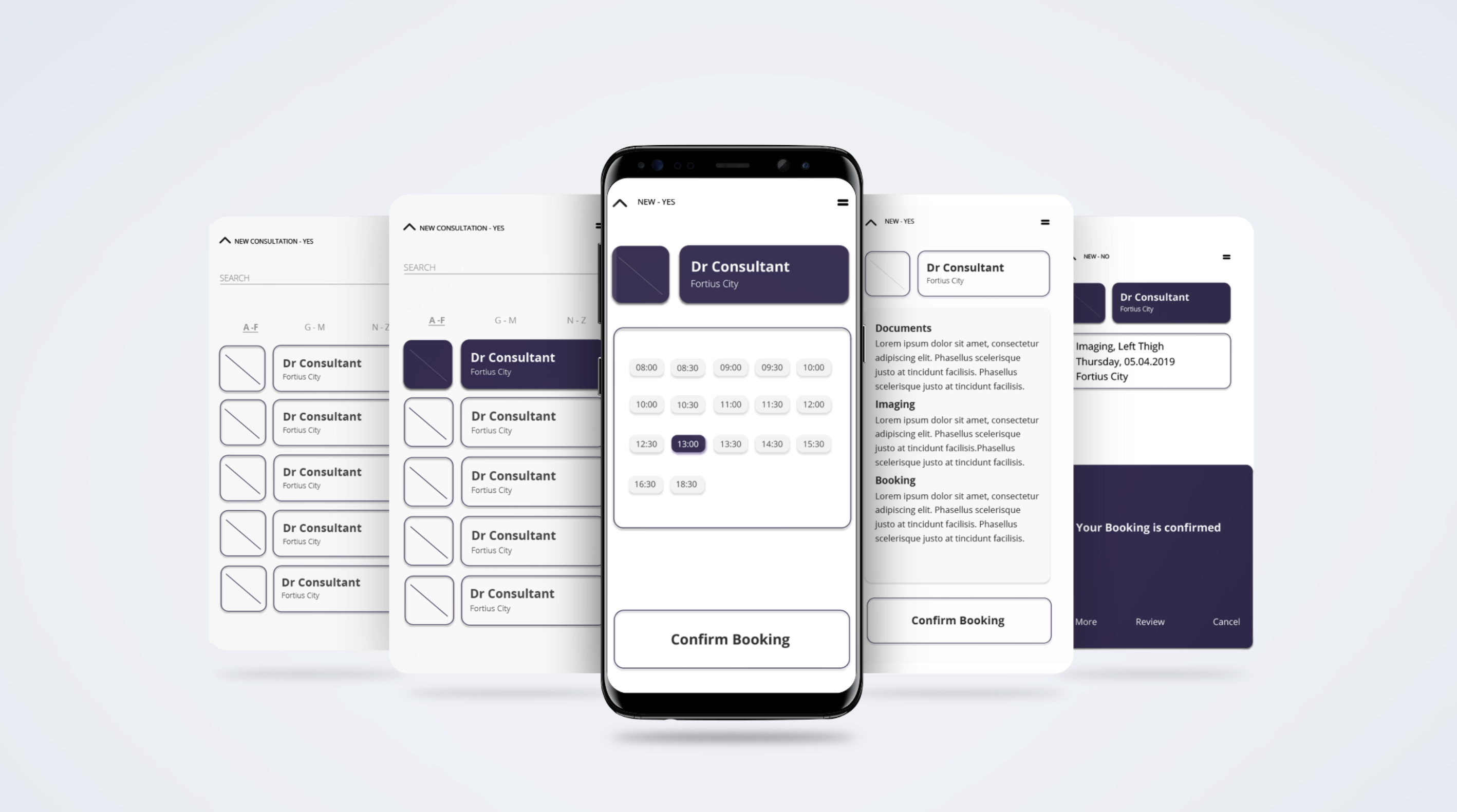 Medical app appointment booking interface